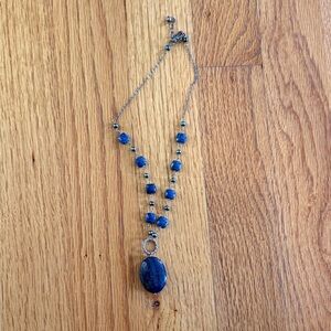Sterling silver, pearl, blue stone necklace